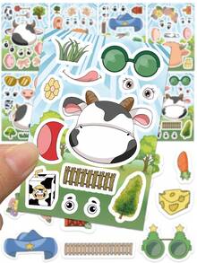 8PCS Cartoon Cow Face Swap Puzzle Sticker Cartoon Creative Personalized Stickers For Laptop Phone Waterproof Vinyl Junk Journal Sticker Boys Girls Animal Party Favors Thanksgiving Christmas Decorations Home Wall Decor