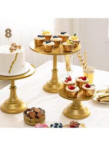 Gold Cake Stand Set Of 3 (8, 10 And 12 Inch Plates) For 6-10 Inch Cakes, Perfect Dessert Table Set, Cupcake And Cake Stand For Parties, Weddings - 金色 - 查看 12