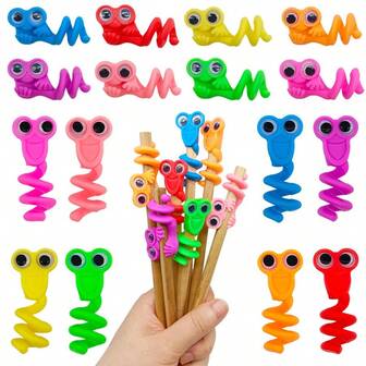 8 件/15 件大眼睛铅笔帽套装 - 可爱软橡胶笔柄 - 春、夏、秋、冬节日派对礼物 - 颜色随机（返校季）