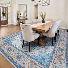 Washable Area Rug 5x7 - Soft Faux-Wool Area Rug Living Room Bedroom, Boho Vintage Floral Medallion Non-Slip Low Pile, Pet Friendly, Blue White - Nâu xanh - Xem 3