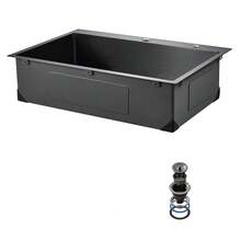 25 Inch Kitchen Sink Workstation, 304 Stainless Steel Top Mount Sinks, Drop-In Single Bowl Farmhouse Basin With Accessories, Household Dishwasher Sinks For RV, Prep Kitchen, And Bar (Black) - Black - View 8