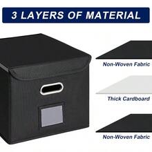 File Organizer Box With Lid Large Hanging File Folder Organizer With Plastic Slide Collapsible Portable Filing Storage Boxes For Office Decor Home Black 14.9 X 12.59 X 10.8 Inch - 黑色 - 查看 6