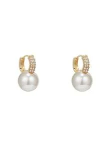 1 Pair Elegant Rhinestone Decorated Red Ball Design Pendant Earrings For Women - White - View 5