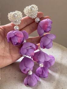 1 Cặp bông tai dài tua rua hoa hồng 3D phong cách Boho, thích hợp để đeo trong ngày lễ - Hoa hồng - Xem 8