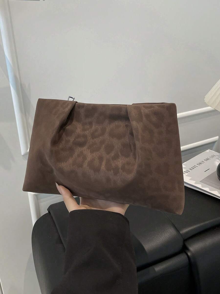 Model Clutch Warna Polos Terbaru untuk Musim Gugur/Dingin, Tas Awan Berlipit, Motif Leopard, Tas Amplop Kasual, Tas Kosmetik, Tas Aksesori Perjalanan, Tas Pelapis, Tas Perlengkapan Mandi, Kantong Penyimpanan