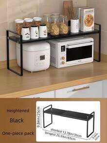 Extensible Cabinet Shelves, Retractable Kitchen Counter Storage Rack, Adjustable Length Food Storage Cabinet Rack And Spice Rack (Black, 1 Piece)