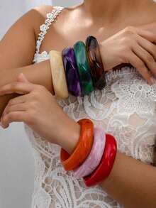 1 buc Brățară la modă din rășină multicoloră - Brățară cu design geometric asimetric, Stil boho versatil, Potrivită pentru ținute casual și de sărbătoare, Accesoriu pentru toate anotimpurile