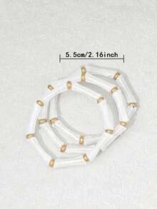 4 件套女士时尚扎染白色手链套装，适合日常佩戴