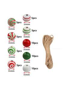 Christmas Wooden Beads Kit, Colorful Round Multiple Styles Wooden Beads Kit For Jewelry Making, DIY Christmas Decoration Gifts Key Chain Accessories