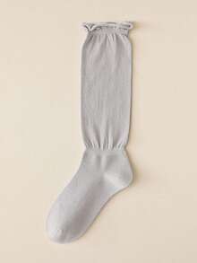 1 paire de chaussettes mi-mollet en coton rouge vin pour femmes, chaussettes mi-mollet décontractées style japonais rétro à revers mode, convenant pour le printemps, l'été et l'automne - Rouge foncé - Voir 10