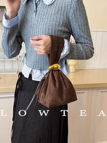 low tea 1pc Solid Color Suede Fabric Handbag For Women, Personalized Mini Cloud Pleated Bag With Metal Decor Zipper Closure, Suitable For Daily And Outing Use - Coffee - View 7