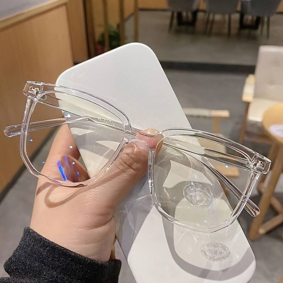 1 Pair Blue Transparent Lens Glasses, Suitable For Men And Women, Fashionable Design, Simple Style, Durable Frame - G3 - View 1