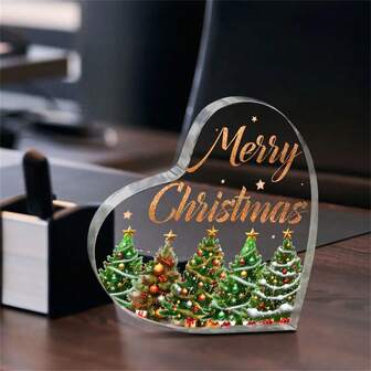  Cute Christmas Crafts Ornament, Heart-Shaped Acrylic Christmas Decoration, With Holiday Tree Pattern - Clip On Desktop Holiday Decoration, Suitable For Thanksgiving, Christmas, New Year, It Is The Perfect Gift For Family And Friends Christmas Decorations Home Christmas Gifts Christmas Decor