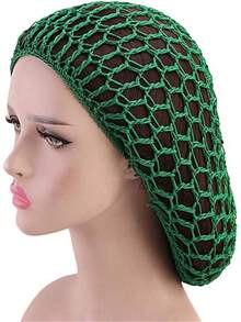 Women Soft Rayon Snood Hat Hair Net Crocheted Hair Net Mix Colorshalloween - Fw-12-綠色 - 查看 6
