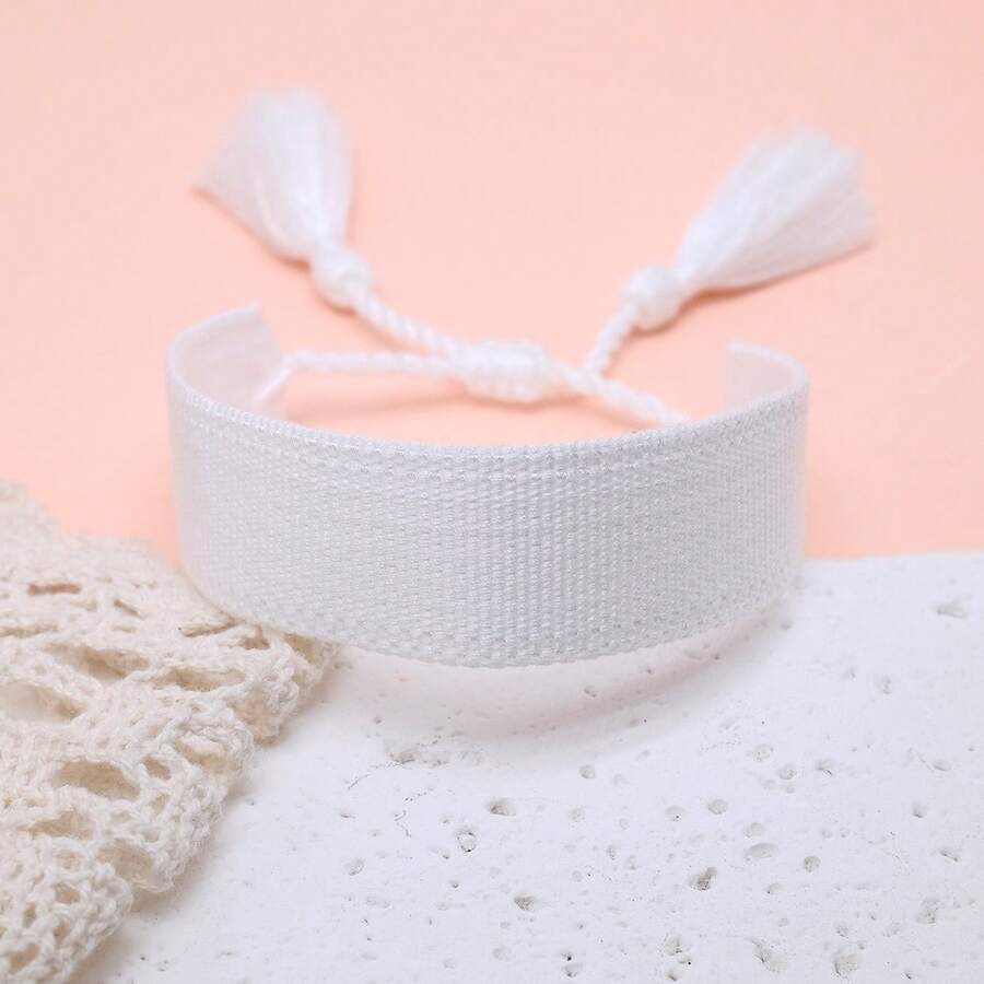 1 buah Gelang Anyaman Gaya Boho Minimalis Vintage Buatan Tangan, Cocok Sebagai Hadiah Untuk Keluarga, Teman, Pelajar, Festival, Pesta, Perjalanan - Putih - View 1