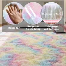 eluckya Soft And Fluffy Shag Rug – Luxurious Plush Carpet For Bedrooms And Living Rooms, Modern Shag Rug, Stain-Resistant, Machine Washable, Perfect For Valentine's Day, Room Decor, Home Decor, Bedroom Decor. An Ideal Choice For Home Decor And Dorm Rooms. - Nhuộm tie-dye màu sắc cầu vồng - Xem 5