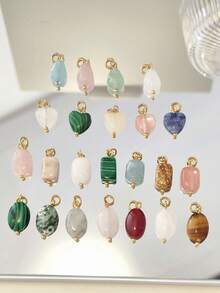 1pc Vintage Elegant Stainless Steel Natural Stone Geometric Pendant, DIY Necklace Bracelet Earring Keychain, Suitable For Christmas Gift & Daily Wear