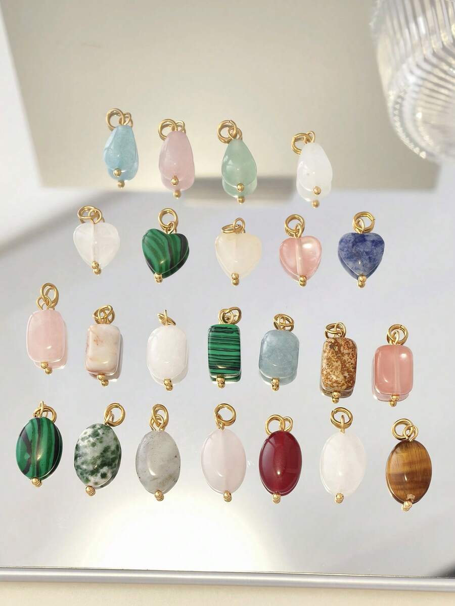 1pc Vintage Elegant Stainless Steel Natural Stone Geometric Pendant, DIY Necklace Bracelet Earring Keychain, Suitable For Christmas Gift & Daily Wear