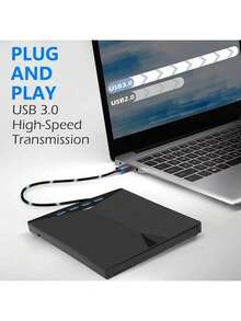 Compact 7-In-1 USB 3.0 CD/DVD Drive | Multi-Functional, Portable & Plug-And-Play | Compatible With Laptops, Desktops, PCs & Macs | High-Speed Data Transfer | No Battery Needed | Ideal For Music & Video Transfe - 黑色 - 查看 8