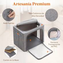 Contenedores de Almacenamiento de Ropa con Marco de Metal, Caja de Almacenamiento Apilable, Cplegables Organizadores de Armario y Almacenamiento, Paquete de 4, 40L, Gris Claro - 4 - Ver 7