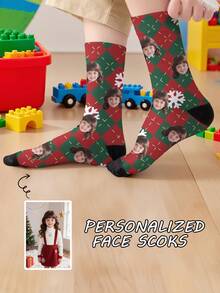 1 Pair Of Customized Face Children's Mid Tube Socks, Put Any Face On Socks,Boy And Girl, Personalized Socks For With Photos, Interesting Customized Picture Pairs With Medium To Long Socks, Suitable For Valentine's Day, Birthdays, Gift Giving, And Other Occasions,Personalized, Fun