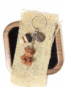 1pc Adorable Bear Coffee Charm Keychain - Resin Cute Birthday Gift & Coffee Lover Party Favor,Ideal For Accessorizing Purses, Decorating Notebooks, Or Gifting As Party Favors!-Cute Kawaii Bear & Coffee Themed Resin Charm Keychain- Cute Bear Coffee Resin Keychain - Minimalist Accessory For DIY Daily Bag Styling-Adorable DIY Accessory For Craft Projects & Gifts