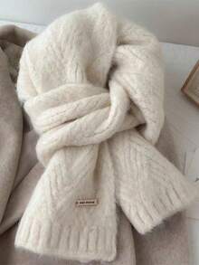 1 pezzo Sciarpa beige da donna, morbida e calda, collo lavorato a maglia spesso, adatto per studenti e abbigliamento, invernale per abiti - Blu - Visualizzare 1