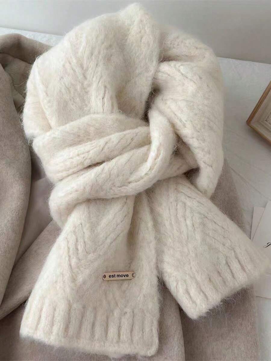 1 pezzo Sciarpa beige da donna, morbida e calda, collo lavorato a maglia spesso, adatto per studenti e abbigliamento, invernale per abiti - Blu - Visualizzare 1
