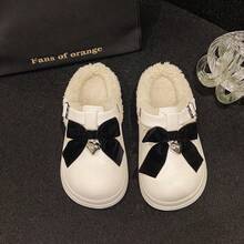 Bestselling Plush Warm Punk Sweetheart Heart Buckle Plush Mules, Women's Bow Fashion Casual Winter Shoes, Sweet And Cool Style Slippers