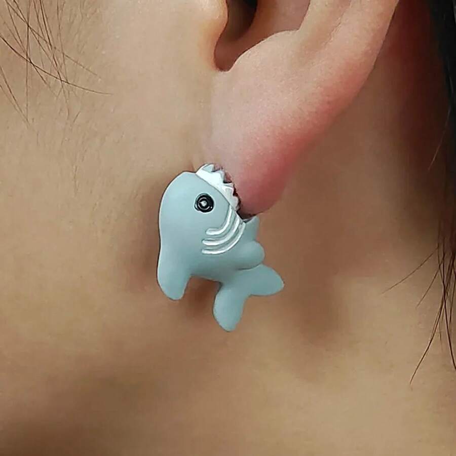 Cute Women Animal Stud Earrings Girl Gift Fashion Cartoon Animal Elements Dinosaur Hippo Little Dog Whale Funny Earrings Jewelry Accessories - 樣式 6 - 查看 1