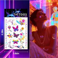 20 Hojas Mariposa Reactivo Glow tatuajes temporales, Neón Blacklight Reactivo Lindo Tatuajes Pegatinas, Impermeable Lovely Party Supplies Decoración,, Regalo (Colorido) V2PB - Vistoso - Ver 10