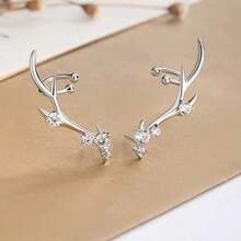 1PC 925 Silver Personalized Design Deer Horn Earrings Women's Personalized Jewelry Christmas Holiday Jewelry, Women's Fashion Jewelry