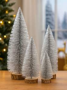 1pc/2pcs/4pcs Christmas Tree Decoration Desktop Ornaments Simulation Mini Silver Christmas Tree With Bow Suitable For Christmas Holiday Party Decoration, Living Room Decoration, Table Decoration, Home Decoration Natural Pastoral Country Style, Mantel, And Fireplace Display, Ideal For Christmas Themed Parties And Holiday Enhancement, Festive Design Christmas Decorations Winter Christmas Decorations Home Christmas Gifts Christmas Decor - Multicolor - View 8