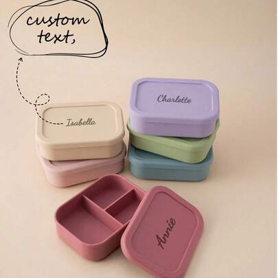 1 stuk gepersonaliseerde siliconen lunchbox met naam, op maat gemaakt servies met drie compartimenten, reisorganizer, keukengerei, lunchtas voor vrouwen