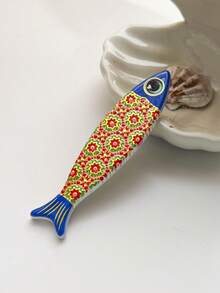 1pc Vintage Bohemian Floral Pattern Embossed Gold Foil Fish Shaped Refrigerator Magnet, Home Decor, Whiteboard, Bottle Opener, Travel Souvenir And Birthday Gift