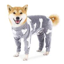 Fuzzy Dog Pajamas For Cold Weather 4 Legs Clothes, Dog Winter Clothes For Small Medium Large Dogs Pet  With Feet Warm Soft Pet Romper Winter - Grey - View 10
