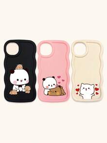 Cute Panda Novelty 3pcs Dopamine Themed Phone Cases, Cute Cartoon Panda, Bear, Cat Print Phone Case Set, New Wavy Macaron Design Phone Covers, Phone Protective Cases Compatible With IPhone Spring Gift,International Version, Not The Domestic Version - Multicolor - View 47