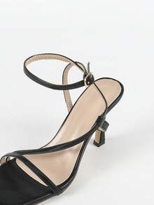 Women's Summer High Heel Sandals, Black Elegant Sexy Fashion Square Toe High Heel Sandals, Thin Strap Minimalist Dress Sandals For Wedding Bride, Party, Evening, Outdoor Wear - Black - View 9