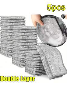 5/10/20/30/50 قطعة من أقمشة التنظيف السلكية المعدنية الفضية ذات الطبقتين، مناشف غسيل الأواني والأطباق والمقالي، قماش لا يلتصق به الزيت للمطبخ