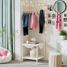 1pc Heavy Duty Freestanding Garment Rack - Space Saving Closet Organizer With Hooks, Sturdy Metal Construction, No Assembly Required - Suitable For Bedroom, Wardrobe, Living Room - Modern Black/White Clothes Rack, Ideal For Small Spaces, Bedroom Storage, Stylish Design, Polished Surface, Essential Storage Solution For Apartment Dwellers