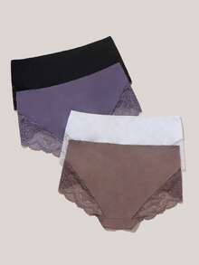 4 Stücke Damen Große Größen Weiche Spitze Sexy Romantisch Minimalistischer Stil Höschen - Verschiedenfarbig - Übersicht 3