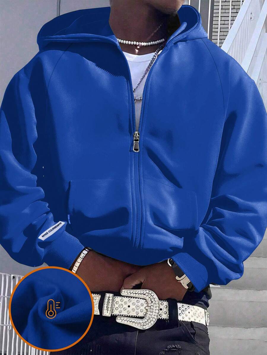 1 chiếc áo khoác nỉ thể thao tối giản màu trơn dành cho thanh thiếu niên/bé trai, quần áo trẻ em mùa thu/đông. - Màu xanh lam - Xem 1