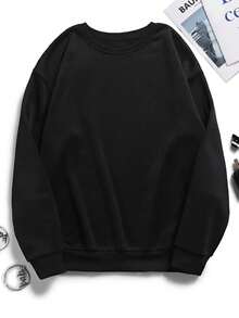 LCWomen's Drop Shoulder Long Sleeve Sweatshirt,Long Sleeve Tops Graduation,Back To School Outfits,Graduation,Teacher Outfits Women,Back To School Pullover Fall OutfitCasual Daily Wear - 黑色 - 查看 1