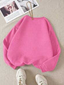LCWomen's Drop Shoulder Long Sleeve Sweatshirt,Long Sleeve Tops Graduation,Back To School Outfits,Graduation,Teacher Outfits Women,Back To School Pullover Fall OutfitCasual Daily Wear - 玫紅色 - 查看 2