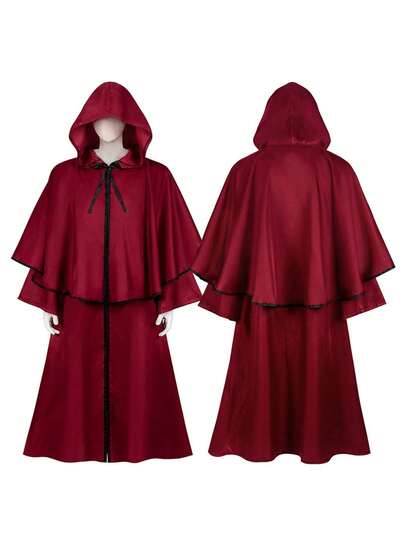 COS Halloween Hooded Cape, Unisex Medieval Robe, Long-Sleeved Cape Coat, Role-Playing Costume