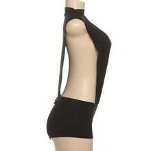 Mono ajustado de verano sin mangas para mujer, con corte hueco, nuevo escote redondo, pieza única, entallado, para club y fiesta, oferta caliente - Negro - Ver 6