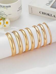 7 Gold Iron Bracelets, Ladies Wrist Bracelets, Stacked Ladies Jewelry Sets - Gold - View 8