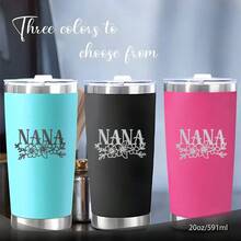 1pc Nana Floral Stainless Steel Insulated Tumbler - 20oz Reusable Coffee Mug, Hand Wash Only, Ideal For Hot And Cold Beverages, Grandma Birthday, Mother'S Day Gift - 粉色 - 查看 3