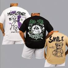 Set 3 Kit Men's T-Shirt Premium Cotton Children's Adult Plus Size Streetwear Perfectionist, Panda Graffiti, Bear Being - 彩色 - 查看 1