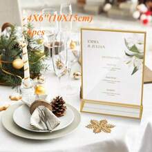 6 件装亚克力标牌架,带金色框架和垂直支架,4X6 英寸(10X15 厘米) - 透明双面桌面菜单展示架,适用于婚礼桌号、餐厅标牌、照片和艺术展览 - 金色 - 查看 11